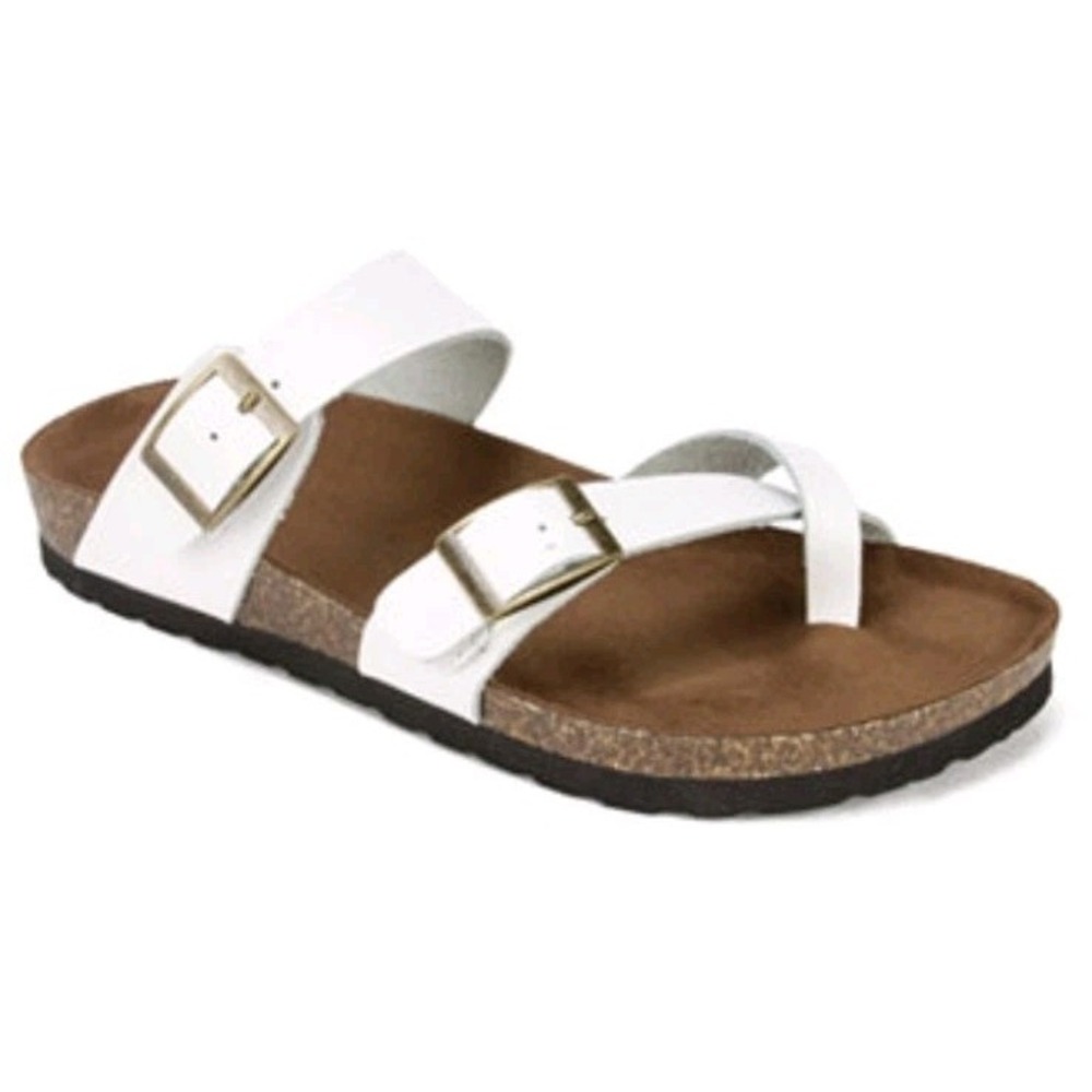 White Mountain Footbeds Gracie Sandals Women 6M White Leather Buckle Strappy